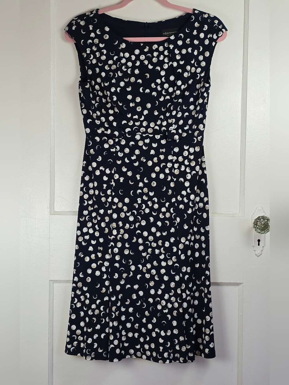 Connected Apparel Navy Blue Polka Dot Knit Dress 4P